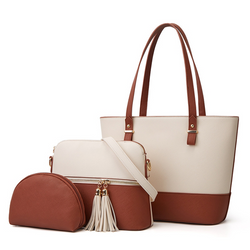 Dream White and Brown 3 PC Handbag